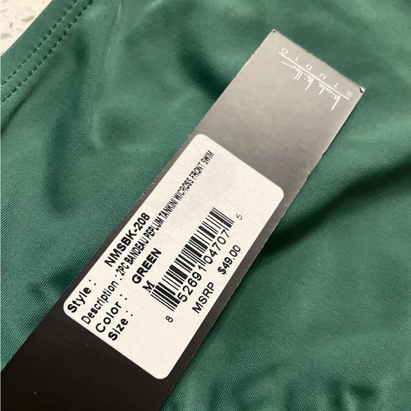 Nicole Miller 2Piece Bandeau Peplum Tankini Wicross Front Swim Green Woman’s M - Picture 13 of 13